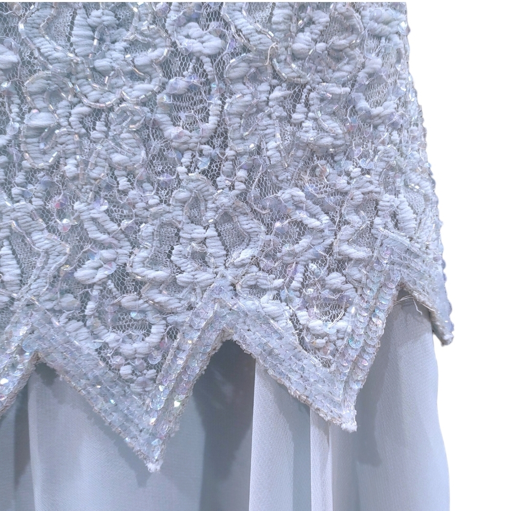 Vintage 1990s Ice Blue Beaded Short Sleeve Party Event Dress Women's Size Large - Picture 7 of 12